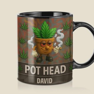 Taza de café personalizada con diseño de cabeza de marihuana, nombre personalizado David, regalo para amantes de la marihuana, taza de cerámica divertida con hoja de cannabis, 325 ml, regalo de cumpleaños para fumadores de marihuana.