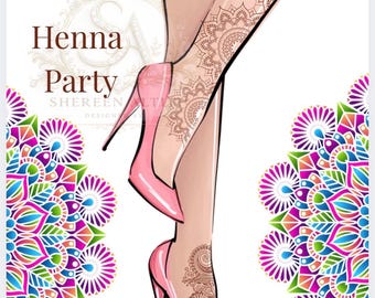 Juego de invitaciones de lujo para fiestas de henna (descarga digital)