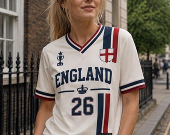 Camiseta personalizada de fútbol de Inglaterra, camiseta de aficionado al fútbol inglés, camiseta de los Tres Leones, regalo para el día del partido de la Eurocopa 2026, estampado unisex.