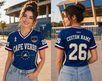 Camiseta de fútbol personalizada de Cabo Verde con nombre y número personalizados, camiseta para aficionados al fútbol de Cabo Verde, regalo para seguidores de la Copa del Mundo para hombres, mujeres y niños.