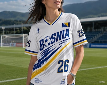 Camiseta de fútbol personalizada de Bosnia, camiseta de fútbol de Bosnia y Herzegovina, ropa personalizada para aficionados, regalo deportivo, camiseta unisex de equipo