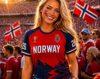 Camiseta de fútbol de Noruega personalizada, camiseta de fútbol de Noruega a medida, regalo para aficionados de Noruega, camiseta con nombre y número personalizados, diseño Fjord