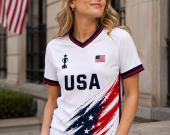 Camiseta de fútbol de EE. UU. personalizada con nombre y número, regalo patriótico para aficionados al fútbol, camiseta deportiva americana, camiseta de apoyo a EE. UU.