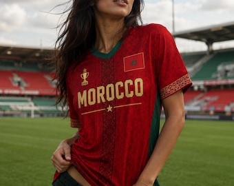 Camiseta de fútbol de Marruecos personalizada, camiseta de aficionado de Marruecos, camiseta de apoyo para el Mundial, número y nombre personalizados, regalo para los aficionados de Marruecos.