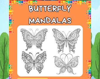 Butterfly mandalas Coloring Book Printable, 45 Pages Bundle