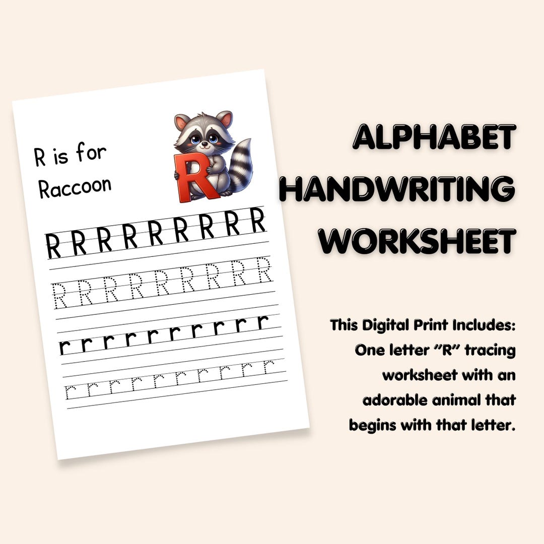 Letter R Worksheets Rat Letter R Handwriting Worksheet, Raccoon Tracing Practice (digital ...