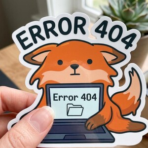 Pegatina de error 404 / Cerebro no encontrado Divertido Agotamiento Estado de ánimo identificable Lindo animal / Lindo portátil Calcomanía troquelada