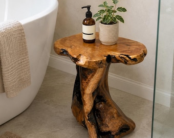 Solid Cedar Root Side Table, Organic Sculptural Accent Furniture
