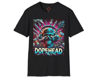 -shirt Neon Skull Headphones Dopehead | T-shirt musique rétro Vaporwave