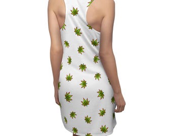 Robe verte à motif feuilles de cannabis et dos nageur | Impression intégrale