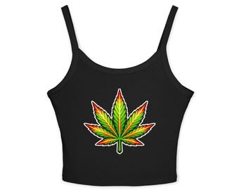 Débardeur rasta feuille de cannabis | Haut court à fines bretelles