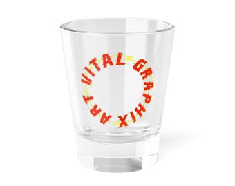 Verre à liqueur à texte circulaire Vital Graphix | Logo imprimé de 1,5 oz