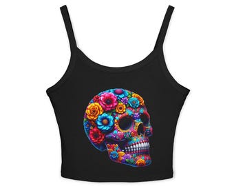 Camisole fleurie tête de mort en sucre | Crâne de fleur du jour des morts