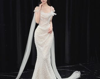 Vestido de novia clásico de encaje con corte en A