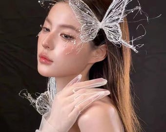 Pinza para el cabello de novia con mariposa de cristal etérea hecha a mano, 3 en 1, diadema delicada, accesorios para el cabello