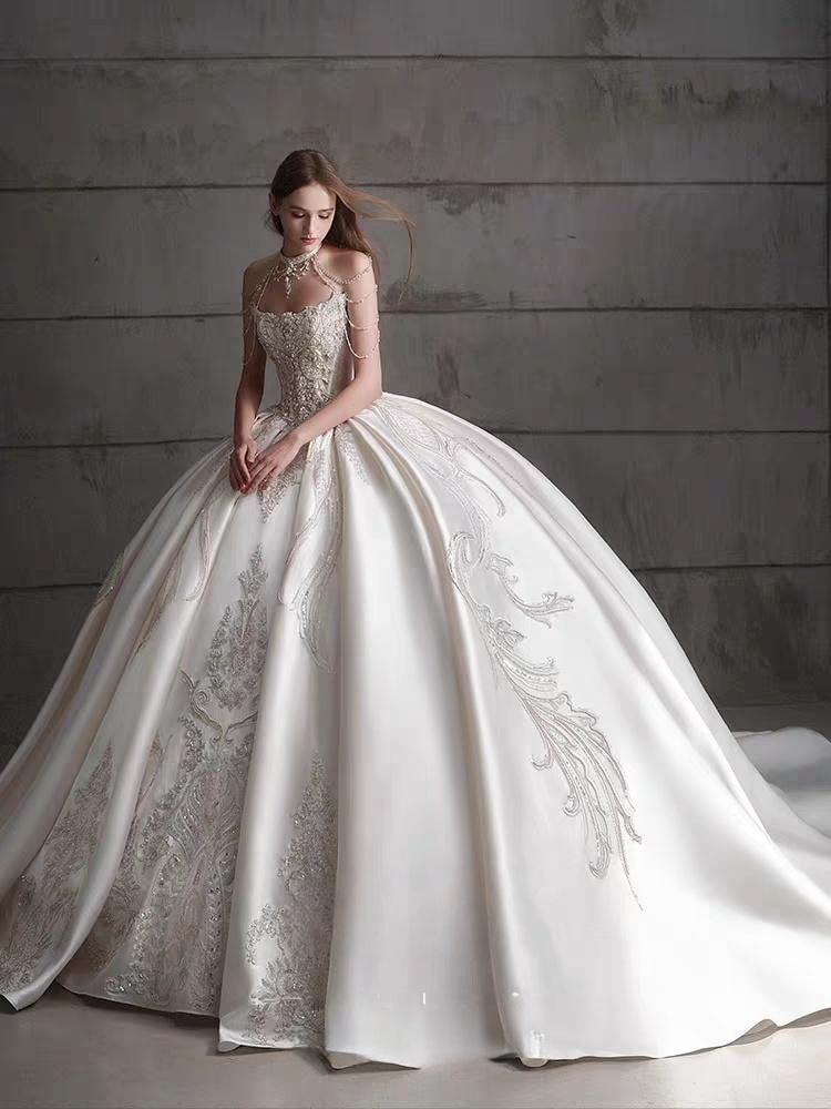 beaded evening dress Casablanca Bridal 1900 Champagne Wedding Dress Strapless A Line Embellished