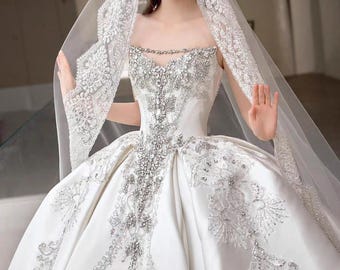 Custom Beaded Satin Bridal Gown with Dramatic Skirt Opulent Heavy  Wedding Dress Wedding Gown Wedding Attire