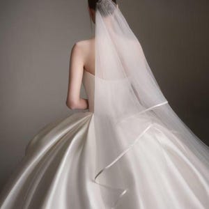 Luxury Satin Strapless Ball Gown Wedding Dress with Beaded Neckline & Cathedral Train Custom Wedding Dress Wedding Gown Wedding Attire image 5