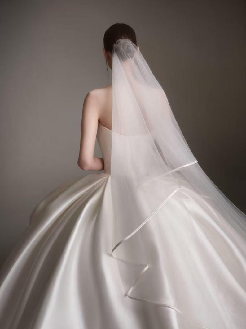 Luxury Satin Strapless Ball Gown Wedding Dress with Beaded Neckline & Cathedral Train Custom Wedding Dress Wedding Gown Wedding Attire image 5