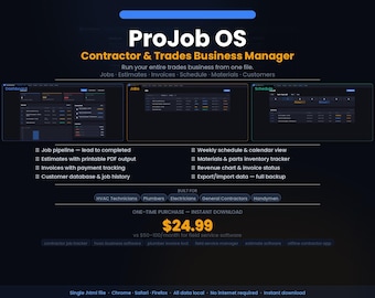 ProJob OS Business-Manager Trades | Off-line-HTML-Job-Planer, Kostenvoranschläge, Rechnungen, Kunden, Terminplaner, Materials Tracker