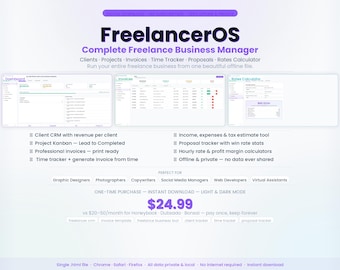 Freelancer Business Manager | Client CRM | Invoice & Proposal Tool | Time Tracker | Income Expense Log | Digital Download