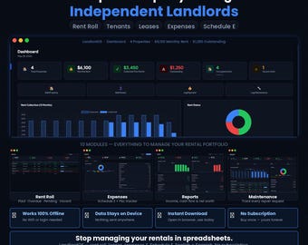 LandlordOS Landlord Property Manager Software | Offline HTML Rent Roll, Tenant Tracker, Leases, Schedule E, Expenses, Spanish Mode