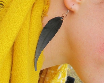 Black Feather Earrings, Innertube Earrings, Bike Tire Earrings, Bike Tube Jewelry, Black Earrings, Rose Pedals Jewelry, Ships from Canada