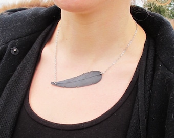 Black Feather Necklace, Bike Tire Necklace, Bicycle Tube Jewelry, Ships From Canada, Rose Pedals Jewelry