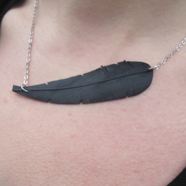 Innertube Feather Necklace, Horizontal Feather Necklace, Bike Tire Necklace, Bike Tube Jewelry, Rose Pedals Jewelry