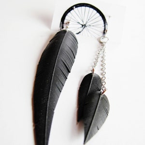 Bicycle Innertube Feather Earrings, Mismatching Earrings, Asymmetric Earrings, Bike Tire Earrings, Bike Tube Earrings image 5