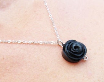 Bike Tube Rose Necklace, Black Rose Jewelry, Flower Necklace, Bicycle Tire Jewelry, Ships from Canada