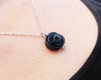 Black Rose Necklace, Flower Jewelry, Recycled Jewelry, Bike Tube Jewelry, Bike Tire Jewelry, Rose Pedals Jewelry, Made in Canada