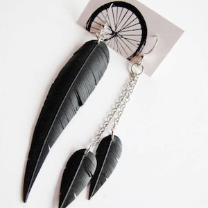 Bicycle Innertube Feather Earrings, Mismatching Earrings, Asymmetric Earrings, Bike Tire Earrings, Bike Tube Earrings