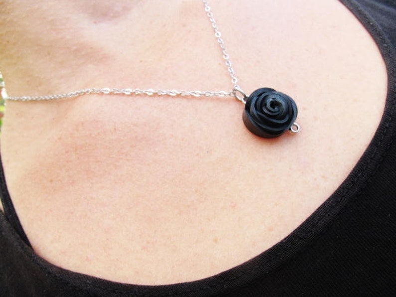 Bike Tube Rose Necklace, Black Rose Jewelry, Flower Necklace, Bicycle Tire Jewelry, Ships from Canada image 1