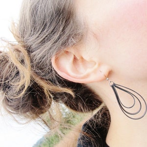 Black Loop Earrings, Bike Tire Earrings, Innertube Earrings, Recycled Jewelry, Hoop Earrings, Rose Pedals Jewelry, Ships From Canada image 4