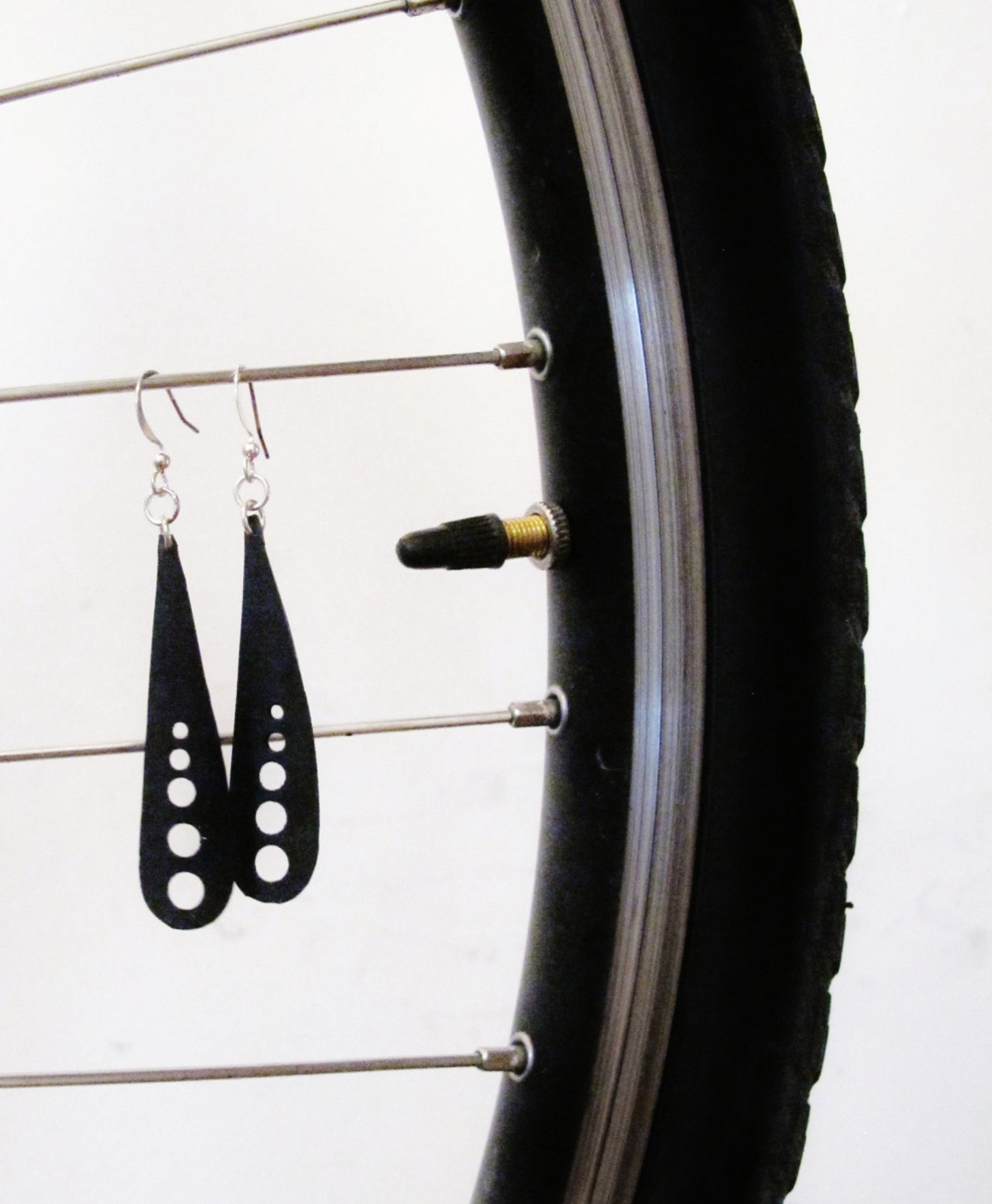 Bike Tire Earrings Black Teardrop Shaped Earrings Bicycle Etsy