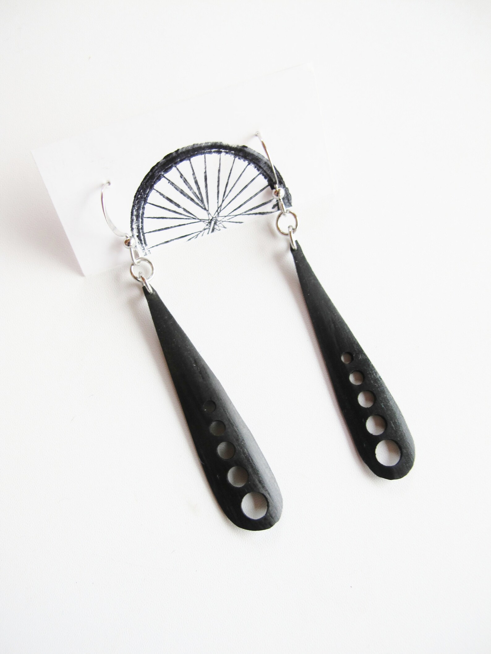 Bike Tire Earrings Black Teardrop Shaped Earrings Bicycle Etsy