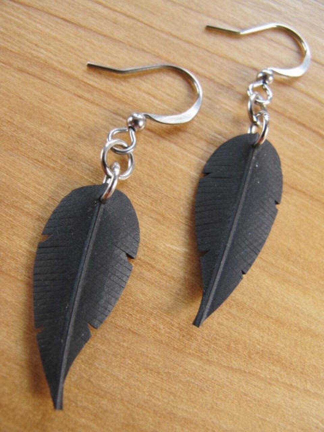 Small Black Feather Earrings, Innertube Earrings, Bicycle Tire Earrings