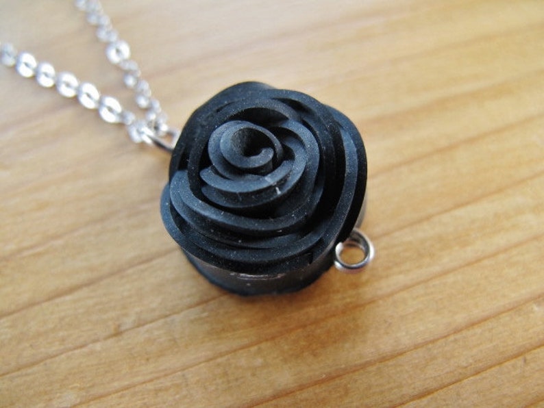 Bike Tube Rose Necklace, Black Rose Jewelry, Flower Necklace, Bicycle Tire Jewelry, Ships from Canada image 6