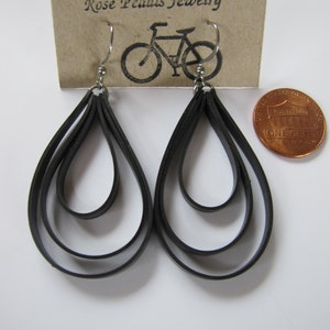 Black Loop Earrings, Bike Tire Earrings, Innertube Earrings, Recycled Jewelry, Hoop Earrings, Rose Pedals Jewelry, Ships From Canada image 6