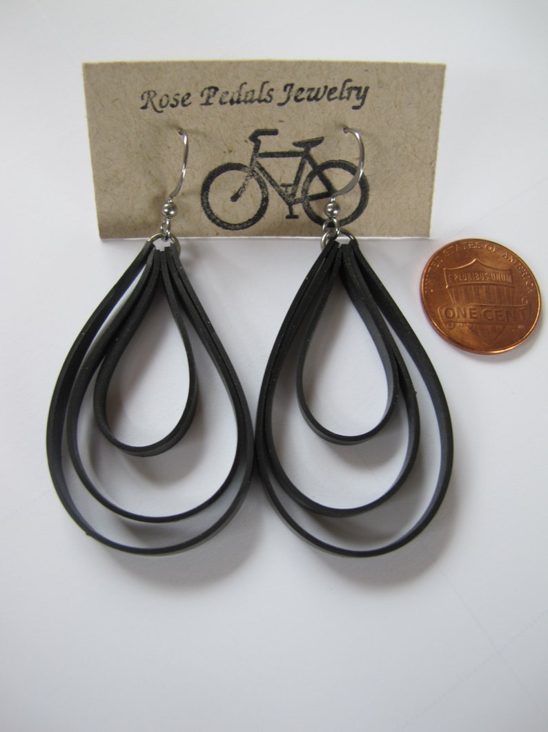 Black Loop Earrings, Bike Tire Earrings, Innertube Earrings, Recycled Jewelry, Hoop Earrings, Rose Pedals Jewelry, Ships From Canada image 6