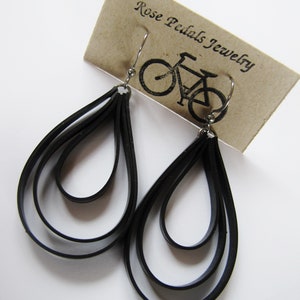 Black Loop Earrings, Bike Tire Earrings, Innertube Earrings, Recycled Jewelry, Hoop Earrings, Rose Pedals Jewelry, Ships From Canada image 8