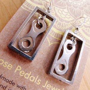 Bike Chain Rectangle Earrings, Biker Earrings, Recycled Bicycle Jewelry, Rose Pedals Jewelry, Ships from Canada, Bike Chain Jewelry, image 8