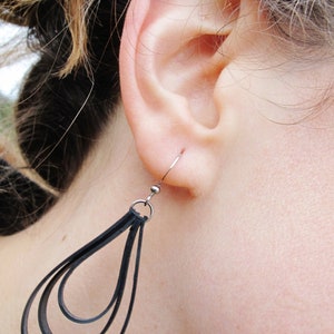 Black Loop Earrings, Bike Tire Earrings, Innertube Earrings, Recycled Jewelry, Hoop Earrings, Rose Pedals Jewelry, Ships From Canada image 3