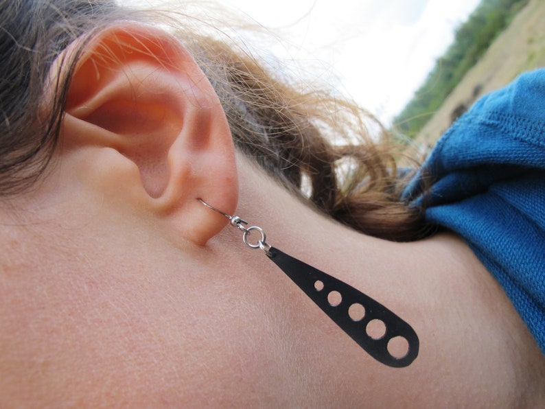 Bike Tire Earrings, Black Teardrop Shaped Earrings, Bicycle Tube