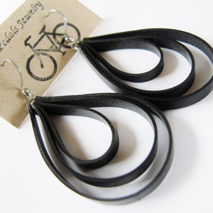 Black Loop Earrings, Bike Tire Earrings, Innertube Earrings, Recycled Jewelry, Hoop Earrings, Rose Pedals Jewelry, Ships From Canada image 2