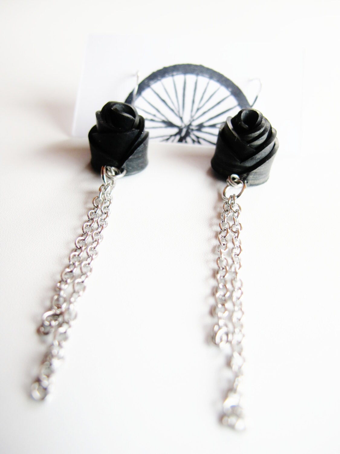 Black Rose Earrings Bike Tire Jewelry Dangle Earrings Etsy Canada