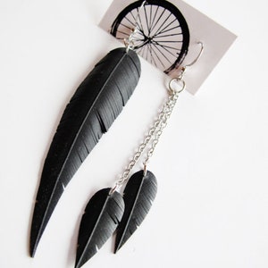 Asymmetrical Earrings, Recycled Jewelry, Feather Earrings, Statement Earrings, Mismatched Earrings, Bike Tire Earrings, Rose Pedals image 1