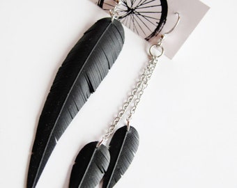 Asymmetrical Earrings, Recycled Jewelry, Feather Earrings, Statement Earrings, Mismatched Earrings, Bike Tire Earrings, Rose Pedals