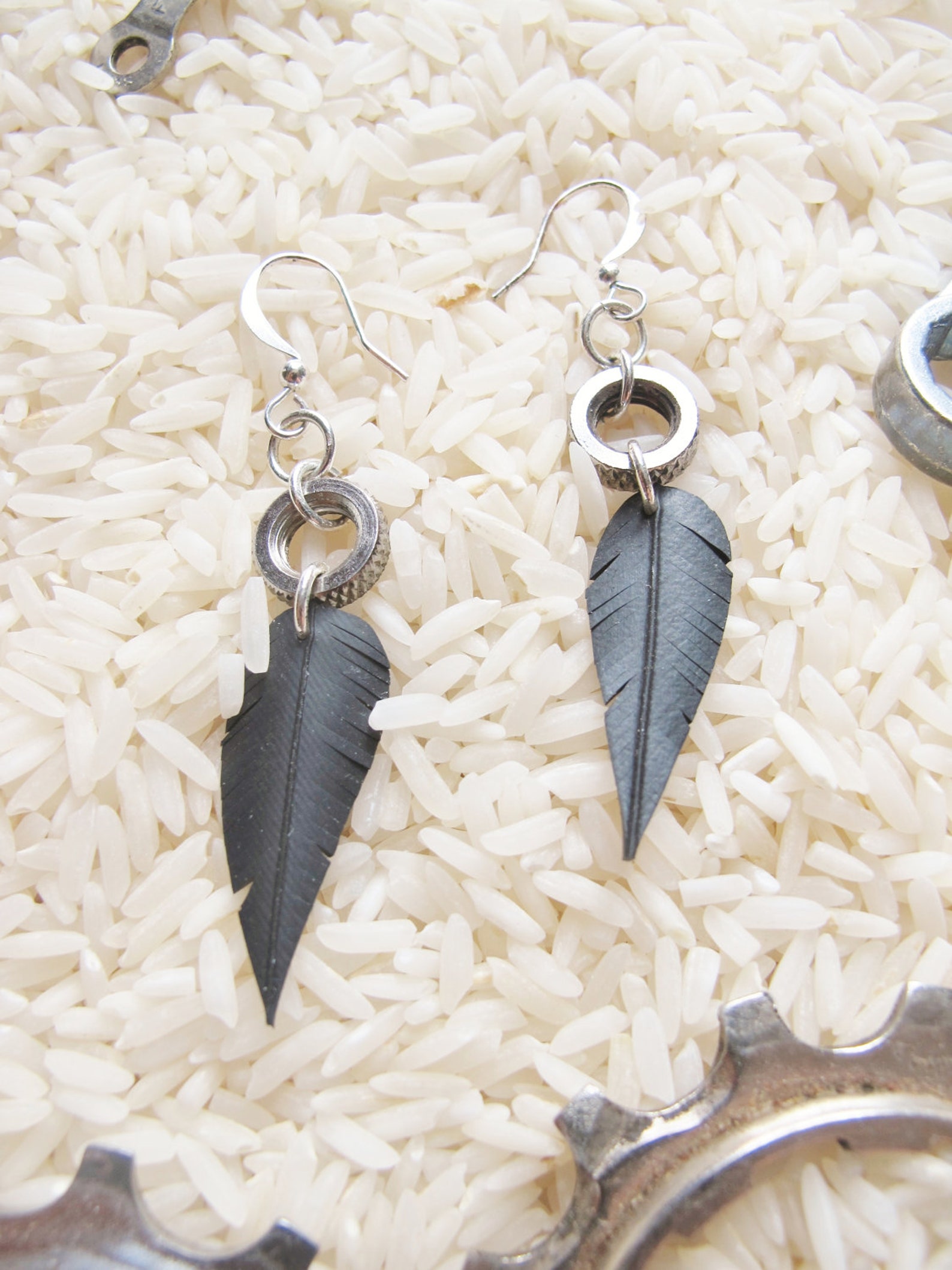 Black Feather Earrings Bike Tire Jewelry Bike Tube Earrings Etsy